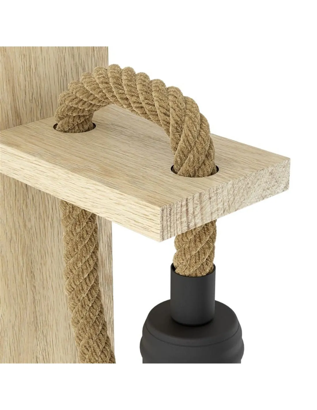 Applique murale RAMPSIDE avec corde de chanvre et bois, E27 | LéonLeds