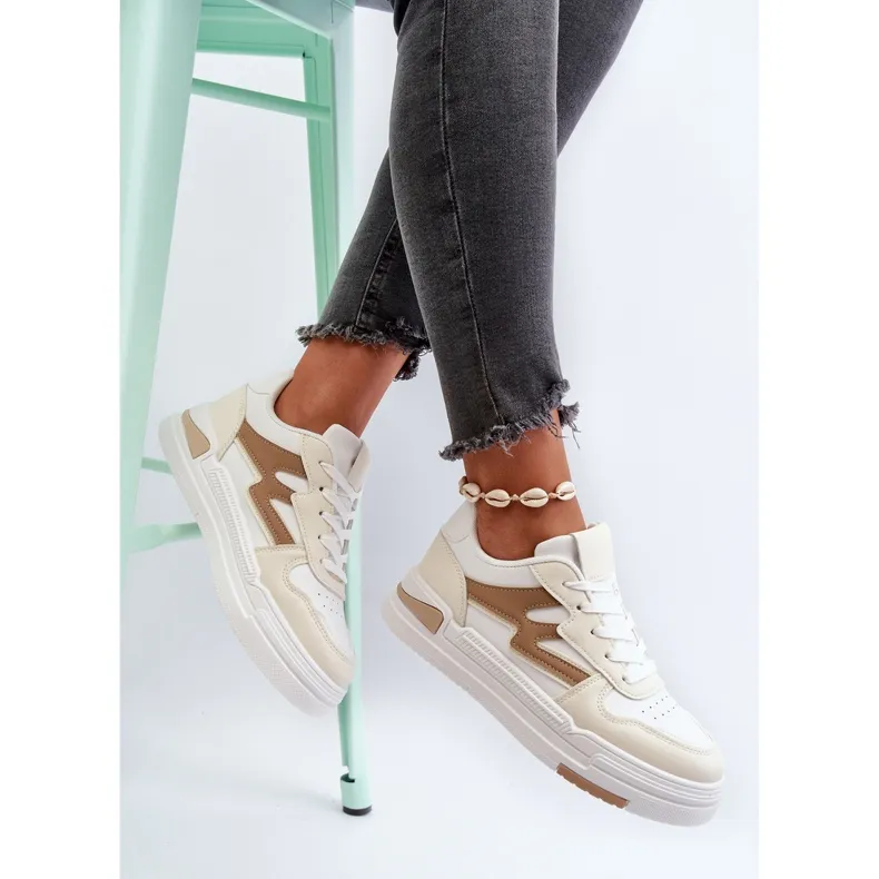 Baskets à plateforme pour femmes en cuir écologique, beige Lynnette