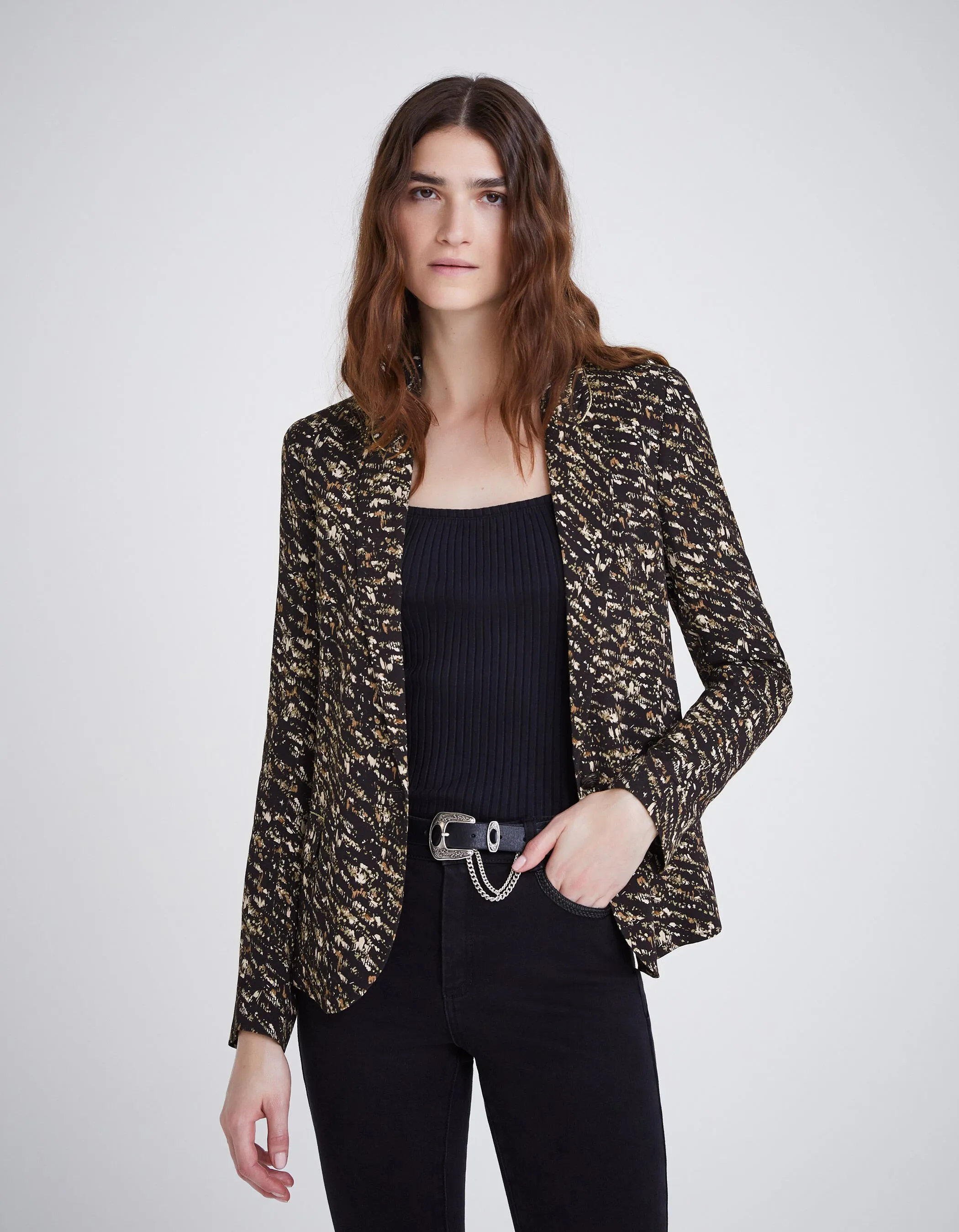 Black Charcoal Printed Women's Suit Jacket