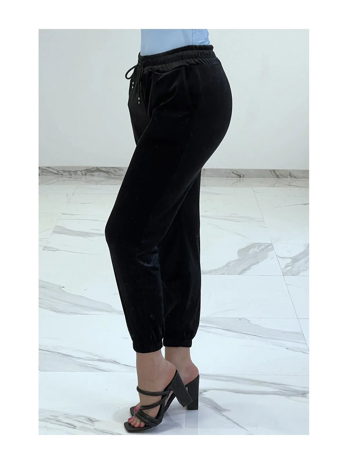 Black Peach Skin Jogging Pants with Pockets