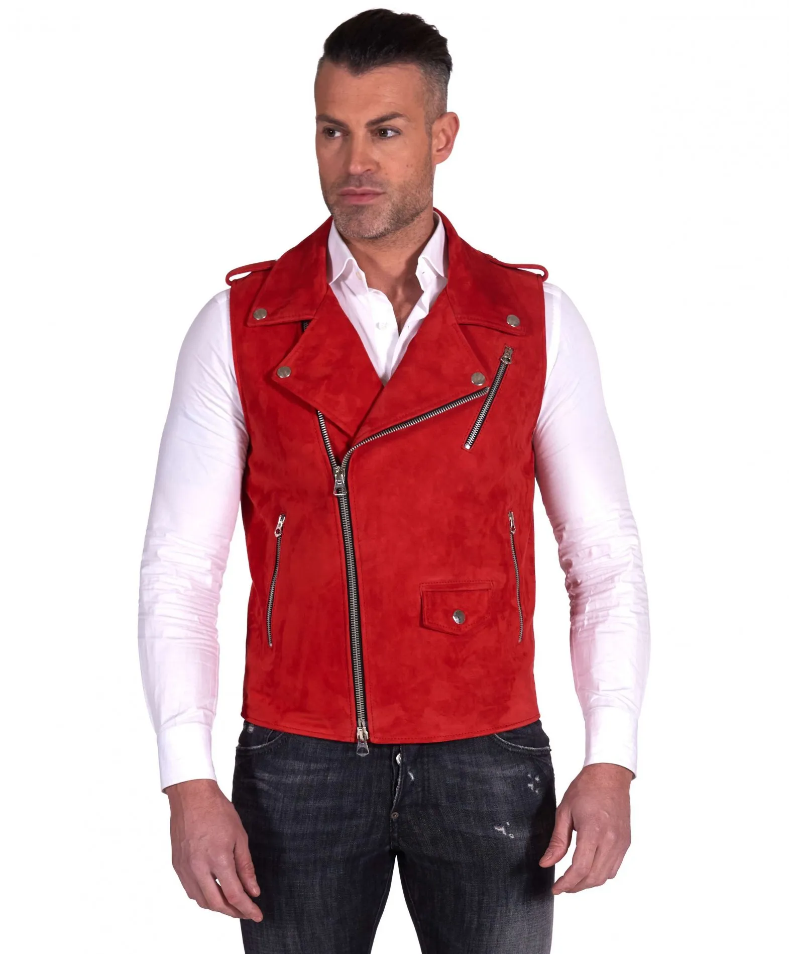 Men's Rust Suede Sleeveless Leather Vest