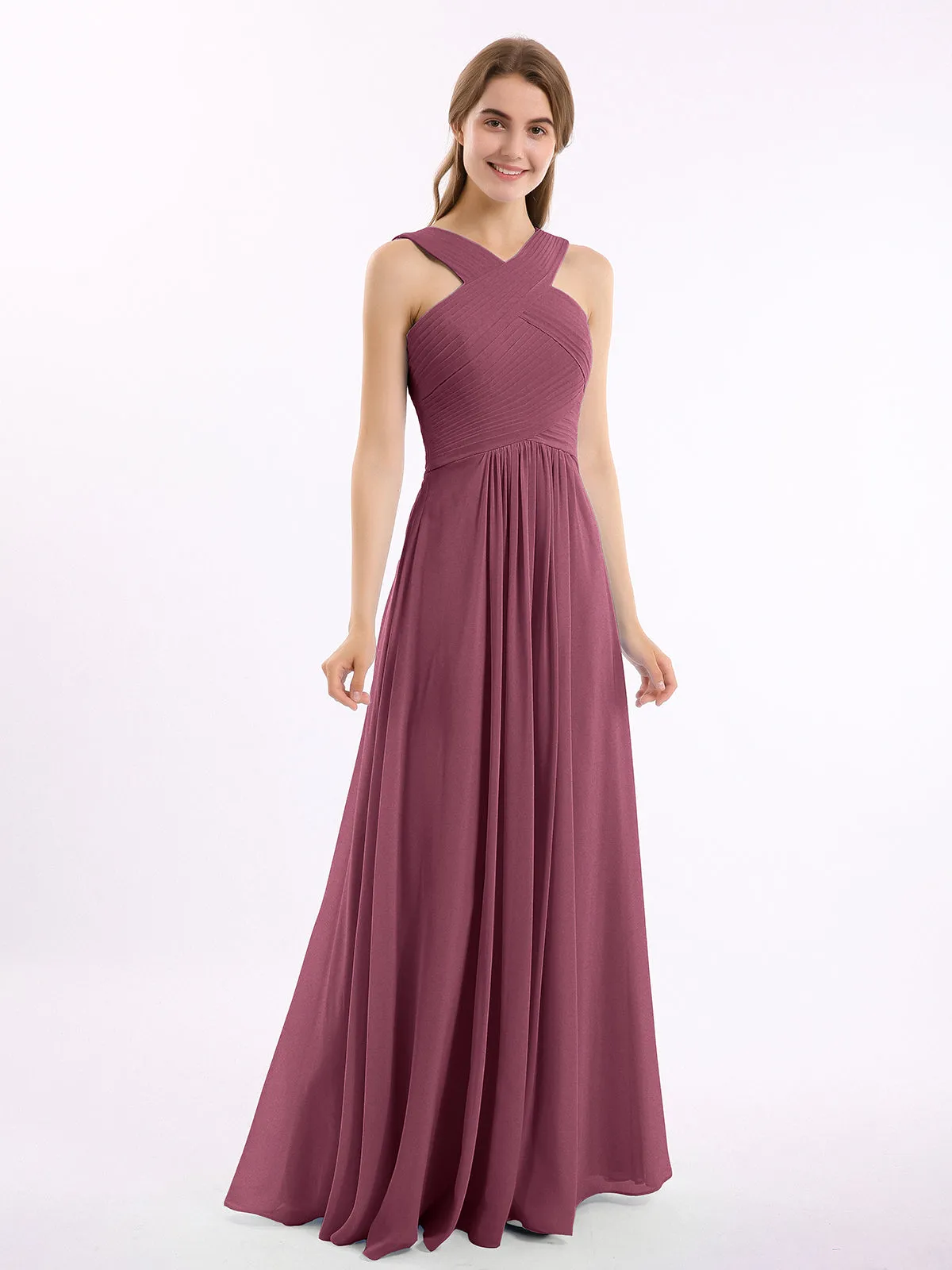 Bretelles Croisées Mousseline Robe avec Taille Empire Mûre