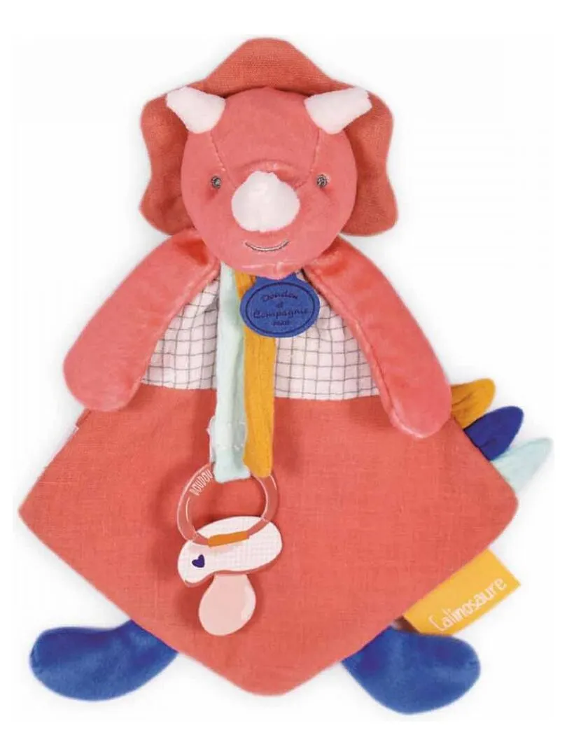 Coffret doudou attache sucette dinosaure Lou terracotta Calinosaures - Orange corail
