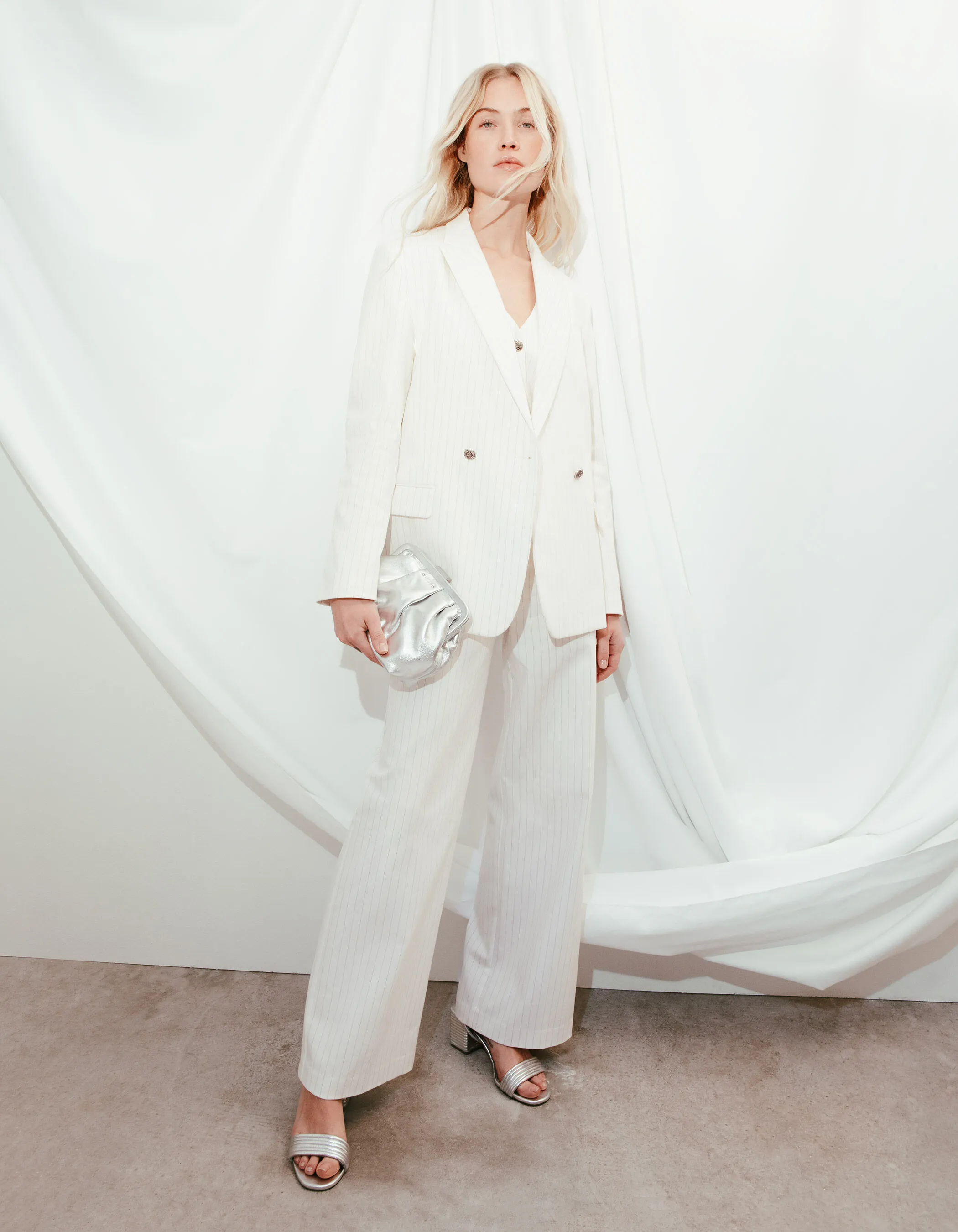Cream Tennis Stripe Women's Suit Jacket