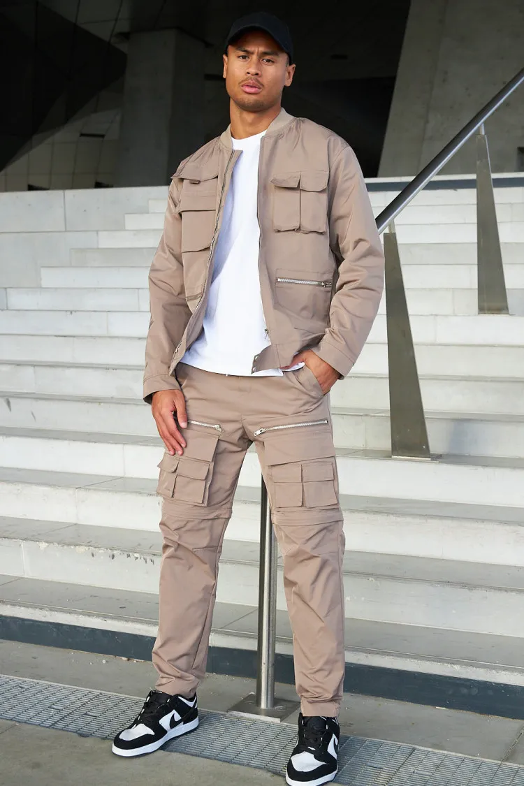 Dark Beige Jogging Pants with Multiple Pockets
