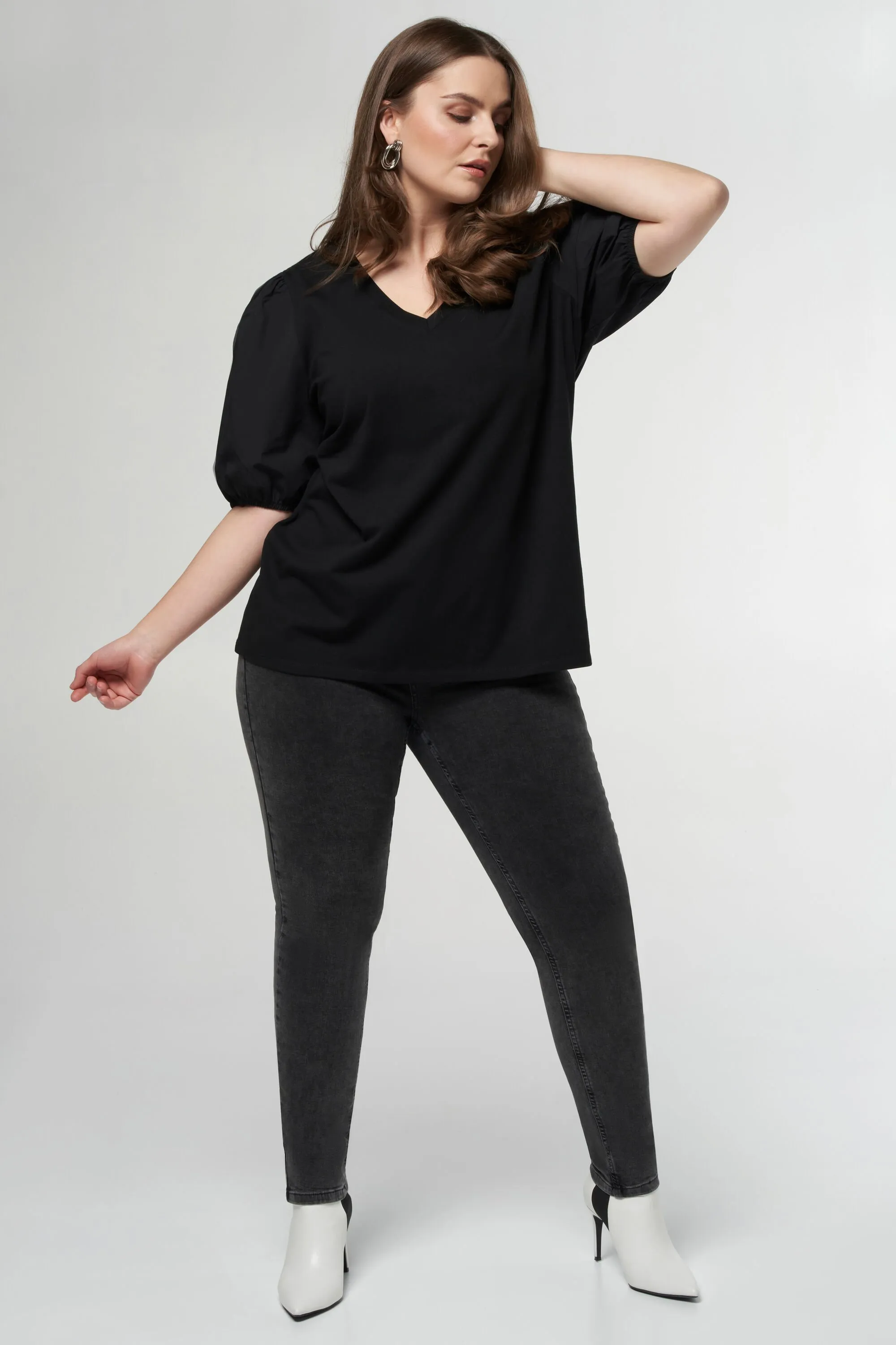 Femmes Haut avec manches bouffantes Noir | MS Mode