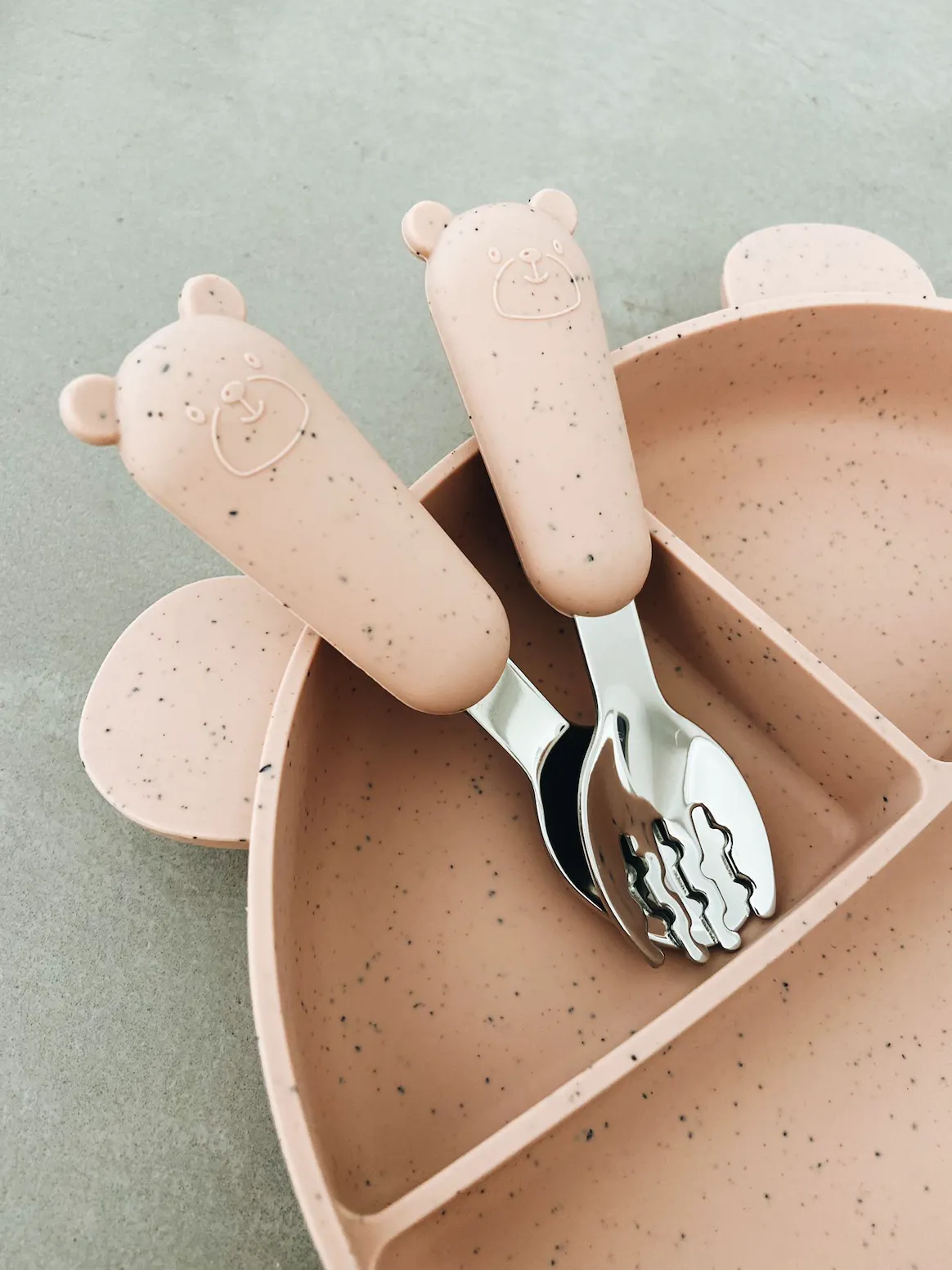 Fourchette & Cuillère en silicone Ours l Shell l Rosewood 
