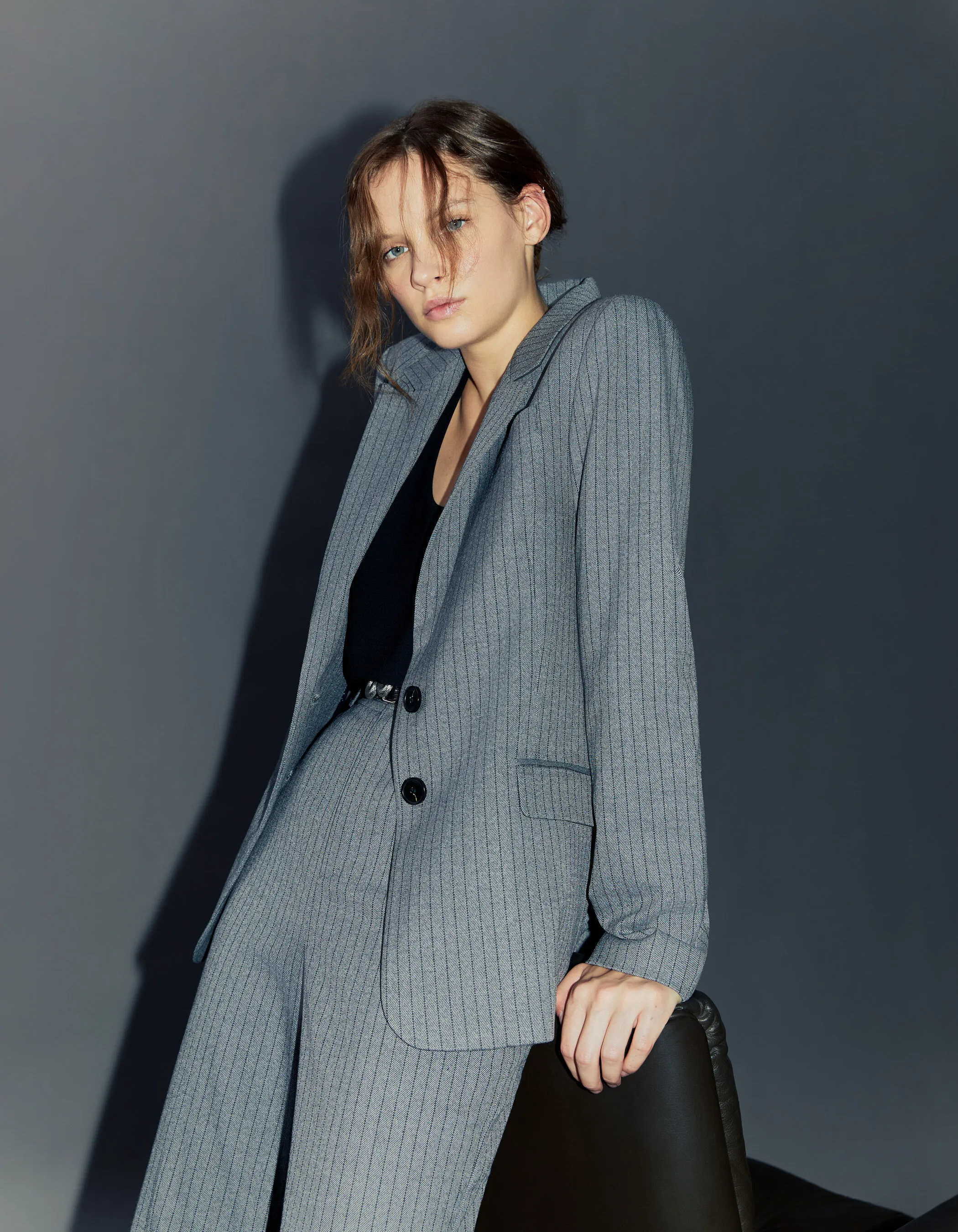 Gray Striped Tennis Women's Suit Jacket