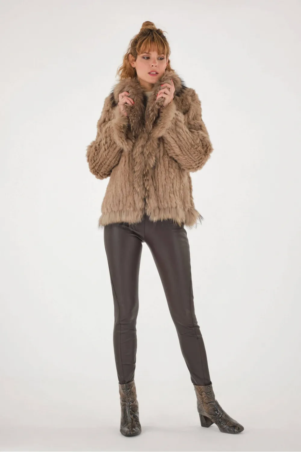 Knitted Real Rabbit Fur Jacket, Cesare Nori Selection - 02001L Taupe | Cesare Nori