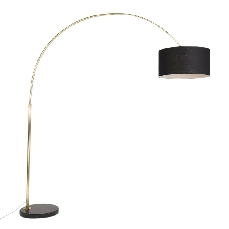 Lampe à arc classique en laiton mat avec abat-jour noir - Marbello