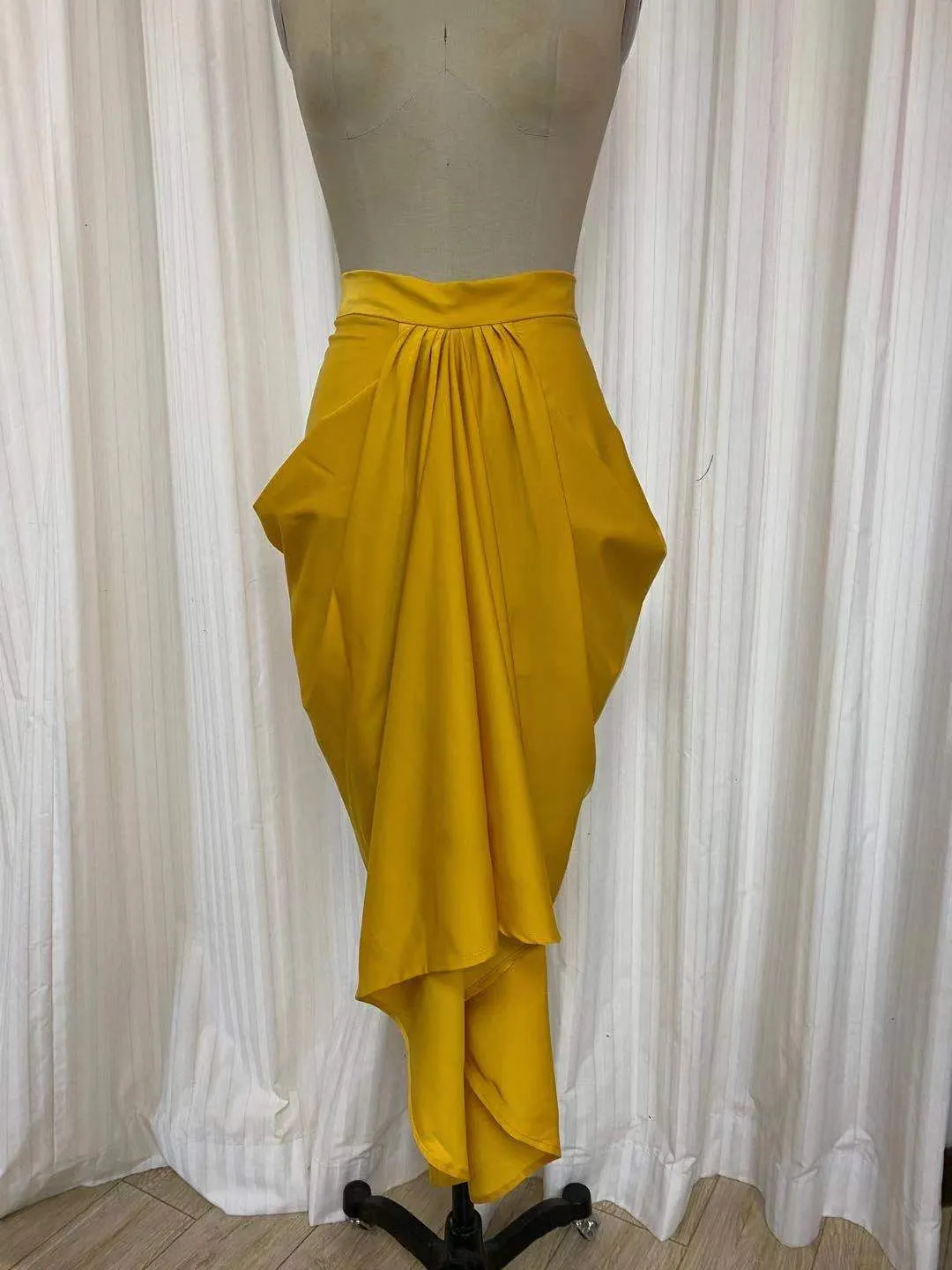 Long skirt with drape LPRSK2153SAT- Mustard