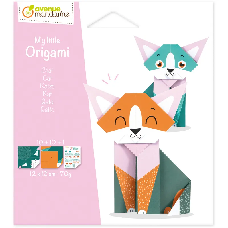 Mandarine papier origami, mon petit chat, 12 x 12 cm, assortis, 20 feuilles