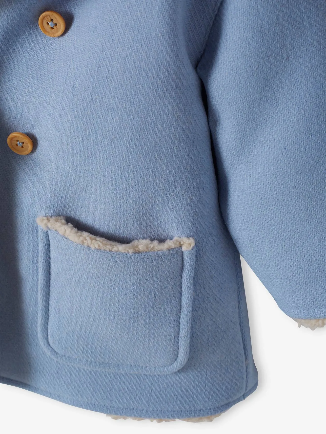 Manteau en drap de laine bébé doublé de fausse fourrure bleu ciel - Vertbaudet