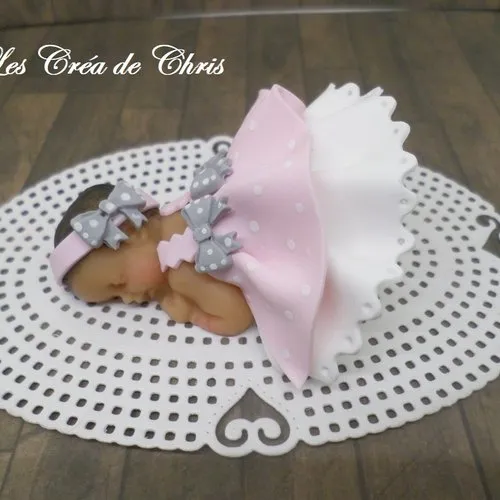 Mixed race polymer clay baby girl baptism outfit.
