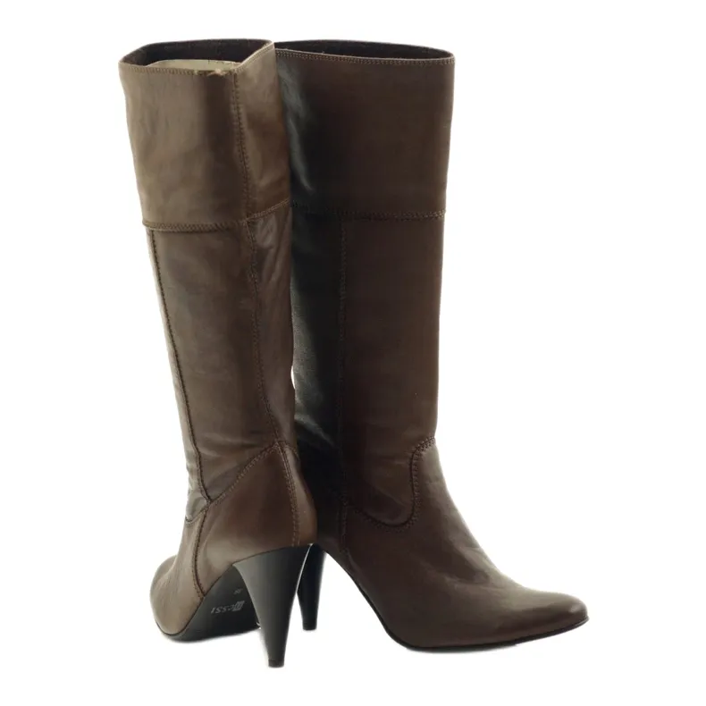 Nessi Brown Leather Boots With Brown Heel 20310