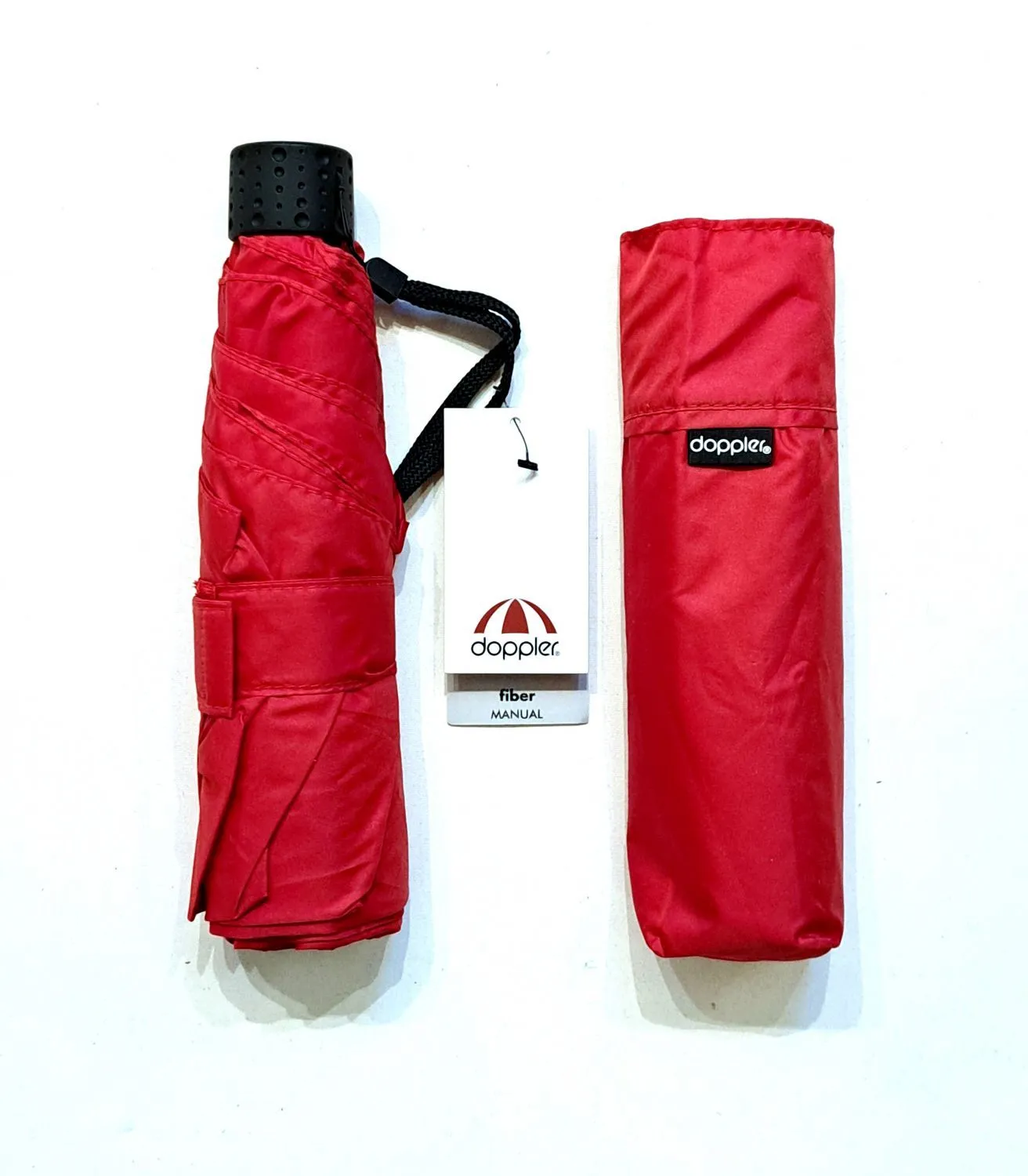 Parapluie Doppler mini uni rouge manuel Plume fiber Havanna - Ultra léger 140g & solide