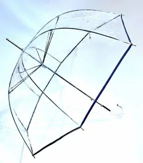Parapluie long transparent PVC manuel gansé bleu marine grand Ezpeleta - léger & ne se retourne pas