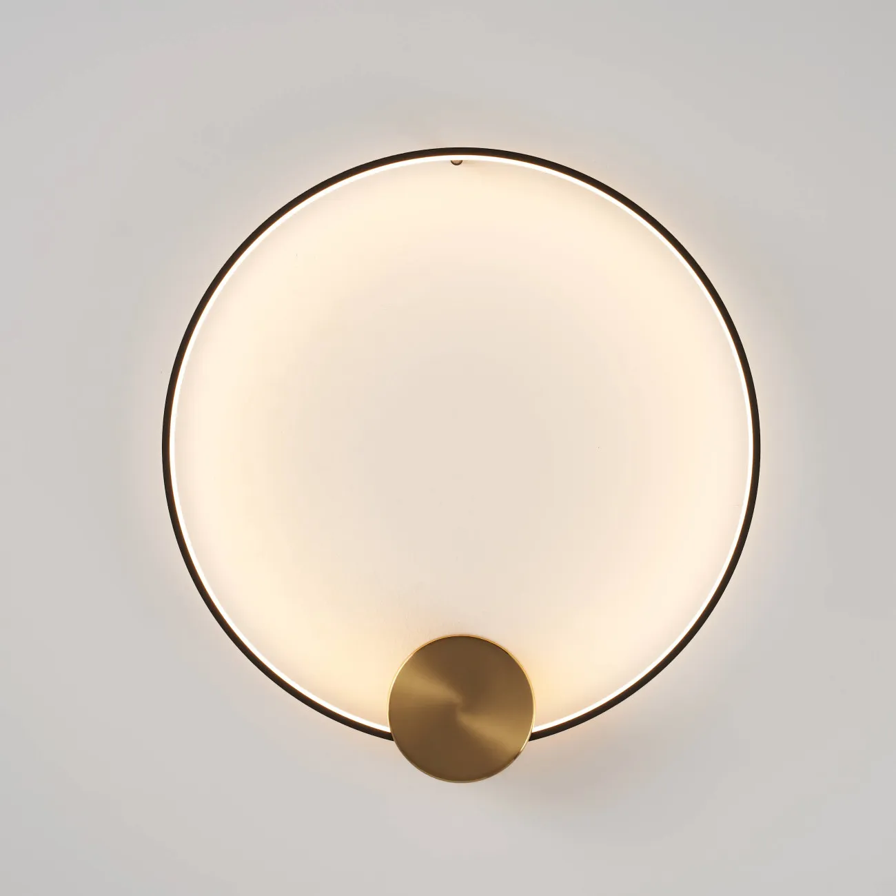 Plafonnier noir et laiton cercle LED dimmable 60 cm - Alisa