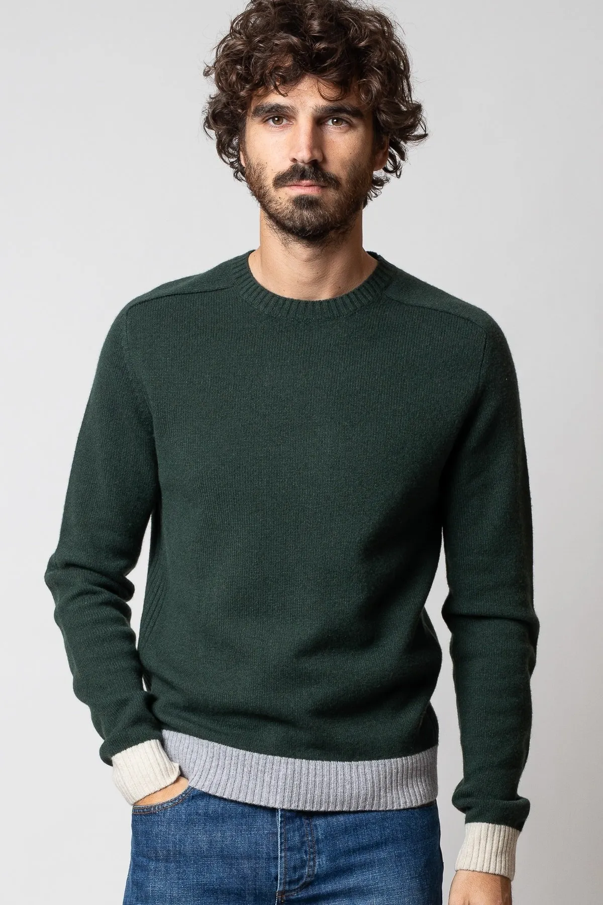Pull col rond Stroke vert kaki | Pull en laine et cachemire | Mode Homme | JAQK Taille XXL Couleur Kaki