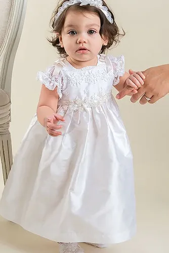 Baptismal Gown Natural with Appliques, Ankle-Length Princess Style