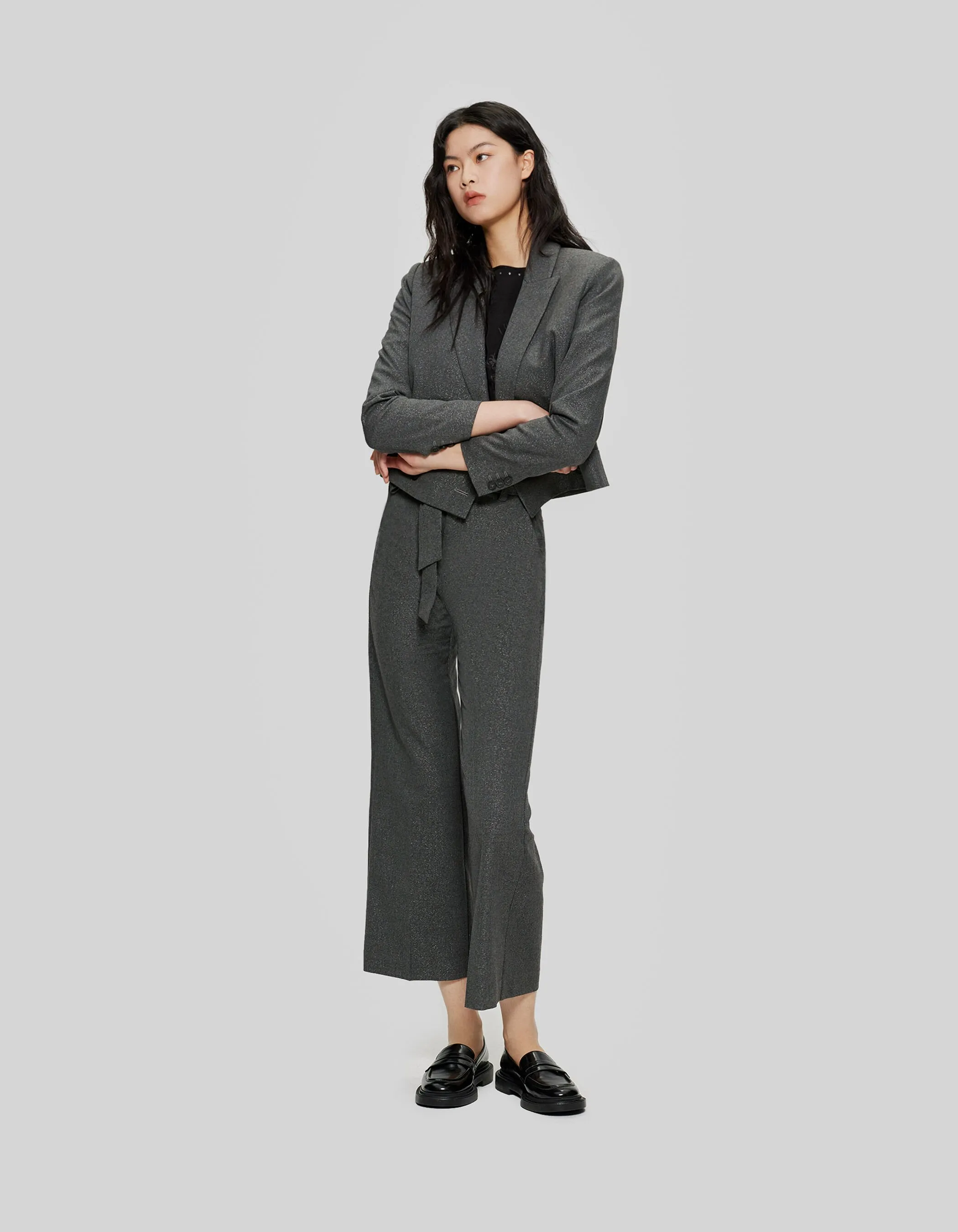 Short Grey Sequined Women's Suit Jacket