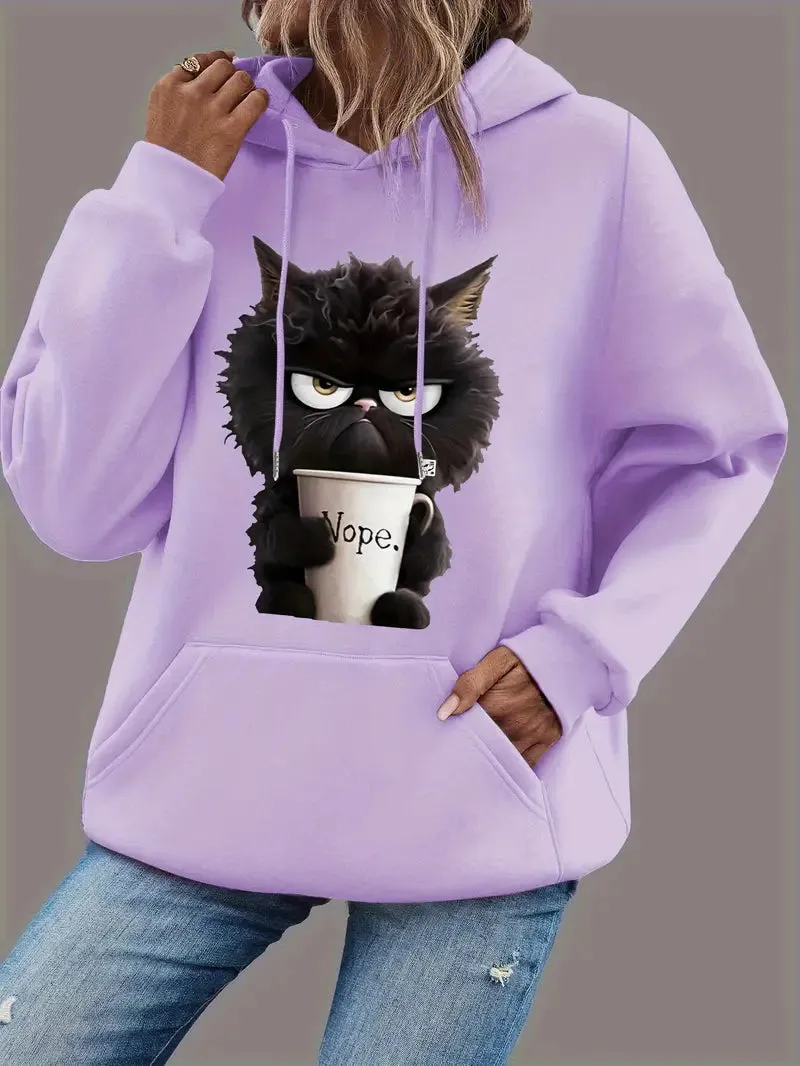 Sweat à Capuche avec Imprimé chat pour Femmes
