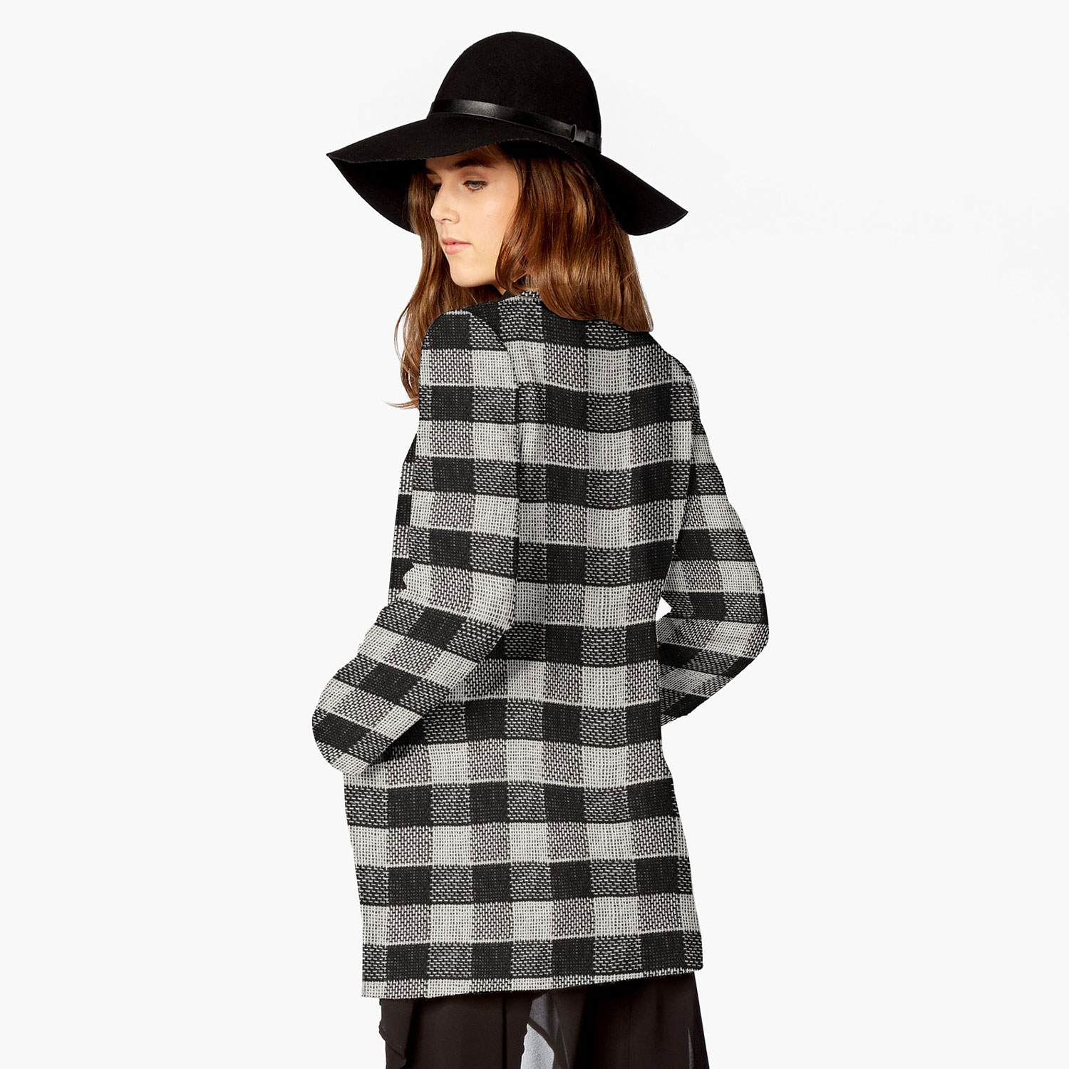 Tissu pour manteau à double carreaux – noir/blanc