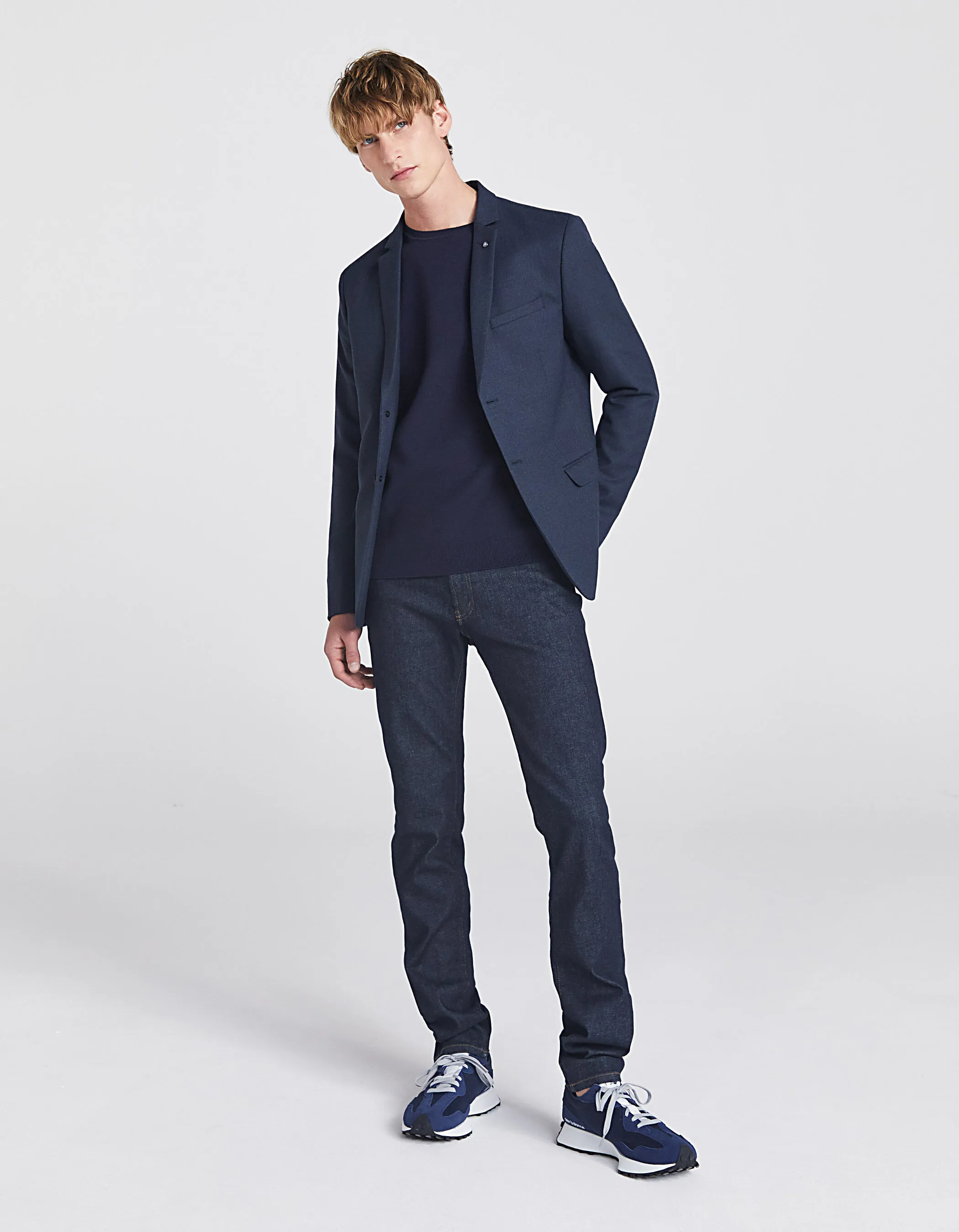 Slim Fit Dark Blue Flannel Suit Jacket Men