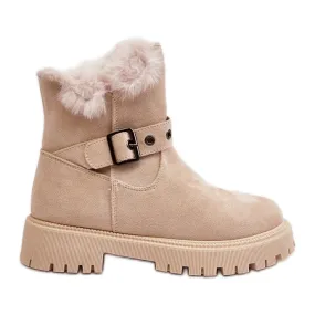 Beige Fur-Lined Women's Morcos Boots with Zipper